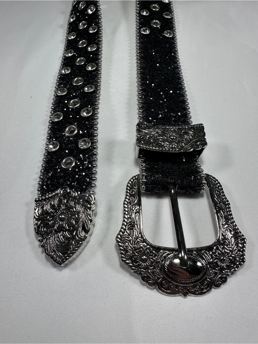 Y2K Black Rhinestone Studded Western Belt - One Size Fits Most (Fully Adjustable
